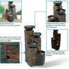 Sunnydaze Staggered Bowls 34-Inch Outdoor Water Fountain – LED Lights -Electric Submersible Pump with Adjustable Flow