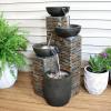 Sunnydaze Staggered Bowls 34-Inch Outdoor Water Fountain – LED Lights -Electric Submersible Pump with Adjustable Flow