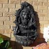 Sunnydaze Stoic Courage Lion Head 30-Inch Polystone Solar Wall Water Fountain with Battery Backup