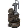 Sunnydaze Cozy Farmhouse Pump and Barrels 23-Inch Outdoor Fountain with LED Lights – Polyresin – Electric Submersible Pump