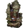 Sunnydaze Flat Rock Summit 61-Inch Outdoor Water Fountain – LED Lights – Electric Submersible Pump – Polyresin Material Brown