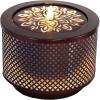 Sunnydaze Metal Cylinder Bubbler Outdoor Water Fountain – 11.75-Inch – Features LED Lights and Repeating Diamonds Pattern