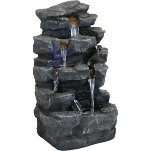 Sunnydaze 24-Inch Grotto Falls Polyresin Outdoor Water Fountain with LED Lights