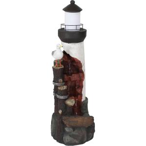 Sunnydaze 36-Inch Gull’s Cove Outdoor Lighthouse Water Fountain with LED Light – Polyresin Decorative Water Feature