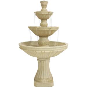 Sunnydaze Classic Designer 55″ Tiered Outdoor Water Fountain – 3-Tiered Outdoor Fountain for Garden, Patio, or Backyard – Light Brown(Light Brown)