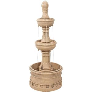 Sunnydaze Cyprus 39″ H 3-Tier Outdoor Water Fountain – Polyresin Water Feature for The Patio, Garden, or Yard – Eggshell(Eggshell)