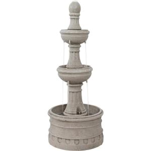 Sunnydaze Cyprus 39″ H 3-Tier Outdoor Water Fountain – Polyresin Water Feature for The Patio, Garden, or Yard – Eggshell(Gray)