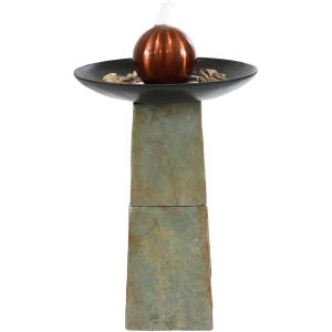 Sunnydaze Freestanding Slate Outdoor Water Fountain – 38-Inch H – Modern Decorative Orb Top