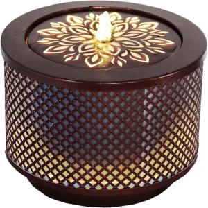 Sunnydaze Metal Cylinder Bubbler Outdoor Water Fountain – 11.75-Inch – Features LED Lights and Repeating Diamonds Pattern