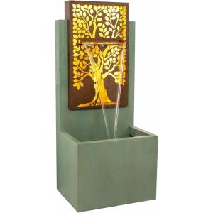 Sunnydaze Mighty Oak Outdoor Water Fountain with Lights – Galvanized Steel – 41.25-Inch – Includes Warm White LED Lights