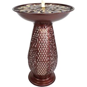 Sunnydaze Outdoor Bird Bath Water Fountain with Metal Crosshatch Design – 28.5-Inch – Includes LED Lights