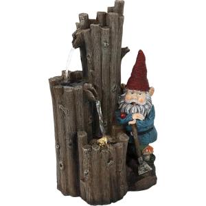 Sunnydaze Resting Gnome 17-Inch Outdoor Water Fountain with LED Light – Electric Submersible Fountain – Polyresin