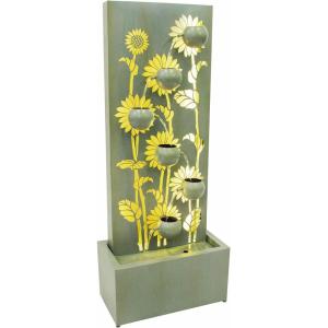 Sunnydaze Sunflower Fields Outdoor Water Fountain – 48.5-Inch – Galvanized Steel – Includes Warm White LED Lights