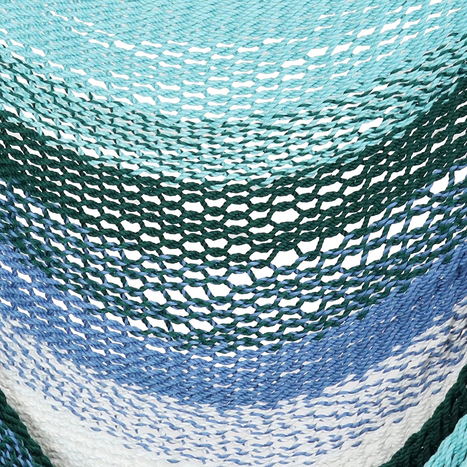 image:imageSunnydaze Caribbean XL Hanging Outdoor Hammock Chair SoftSpun Polyester Rope 300Pound Capacity Lagoon Stripes Blue