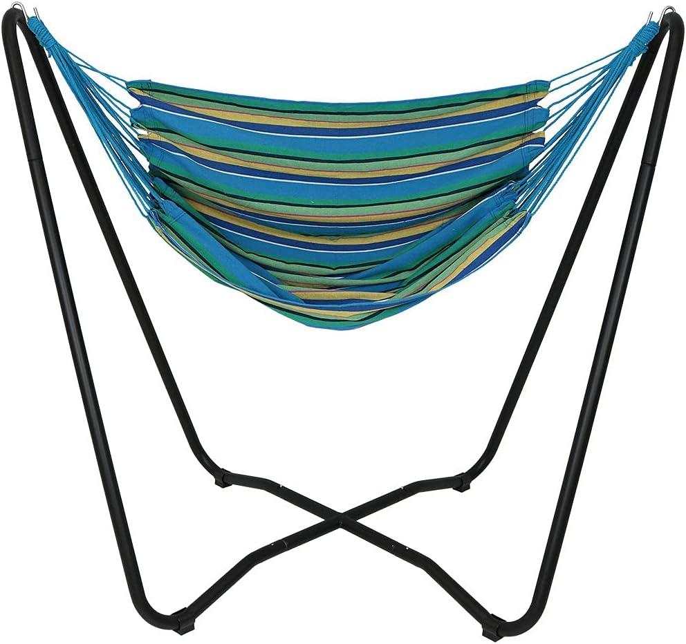 image:imageSunnydaze Hanging Hammock Chair with SpaceSaving Stand for Indoor or Outdoor Use 330Pound Capacity SunsetOcean Breeze