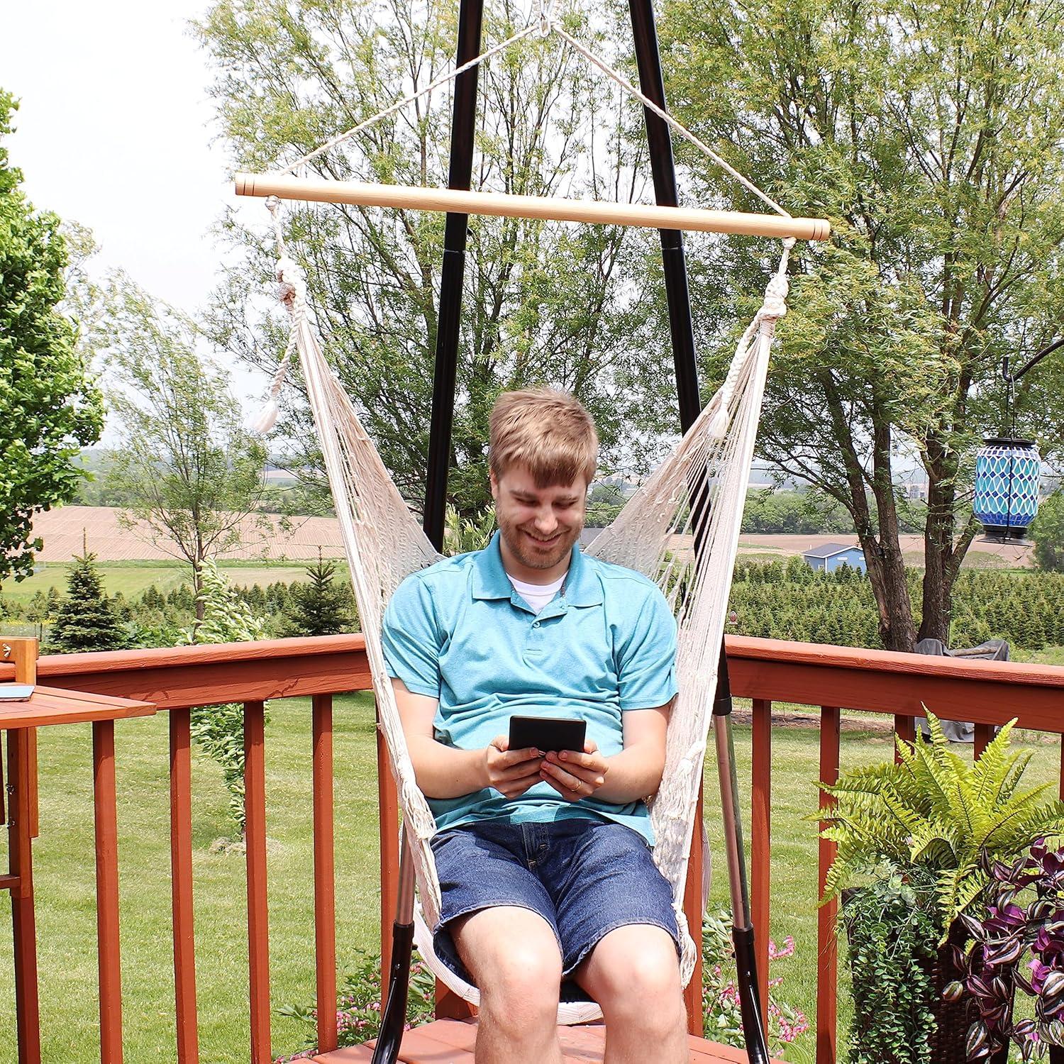 image:imageSunnydaze Mayan Hanging Hammock Chair Extra Large Woven Rope Outdoor Hammock 330Pound Capacity Natural50 in