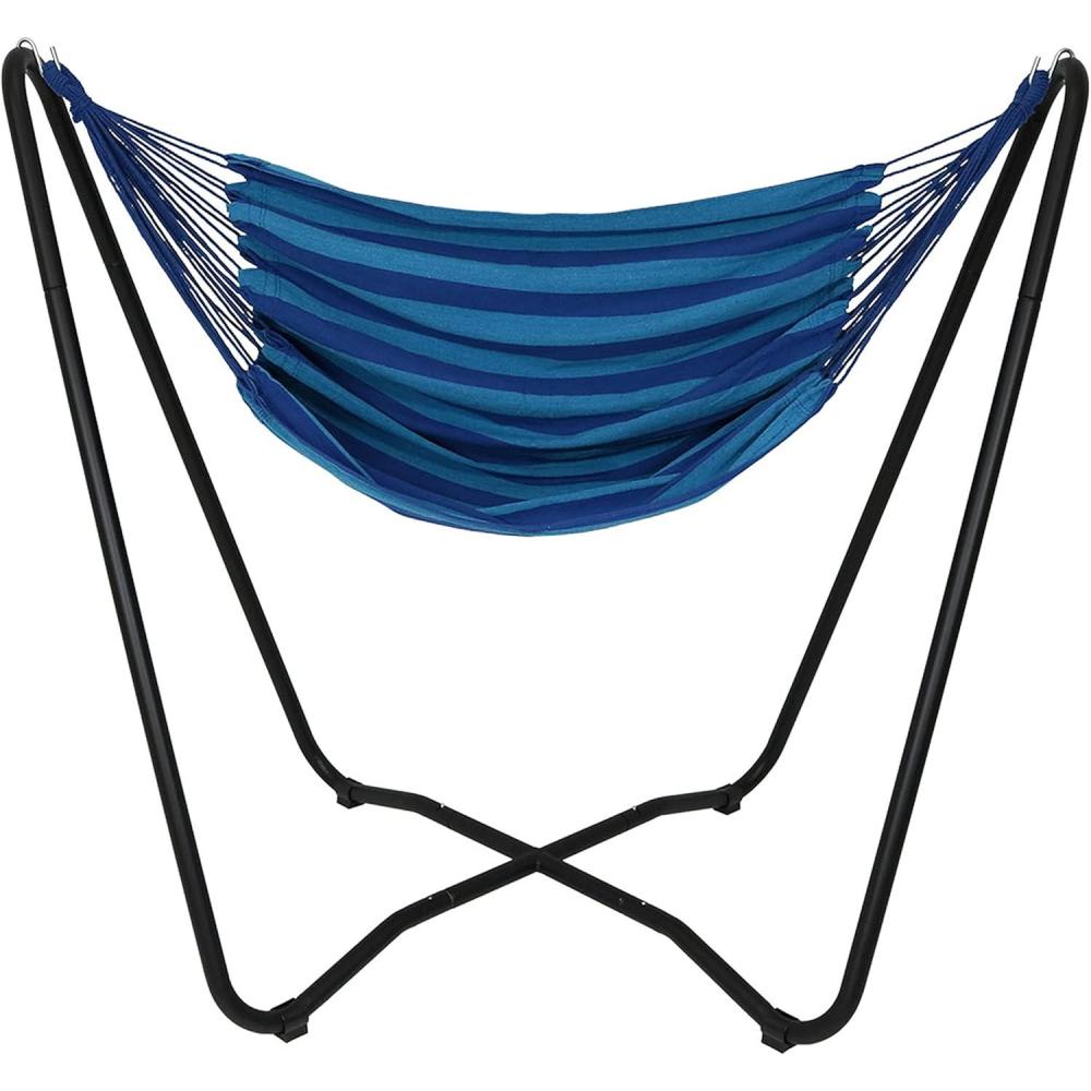 image:imageSunnydaze Hanging Hammock Chair with SpaceSaving Stand for Indoor or Outdoor Use 330Pound Capacity SunsetBeach Oasis