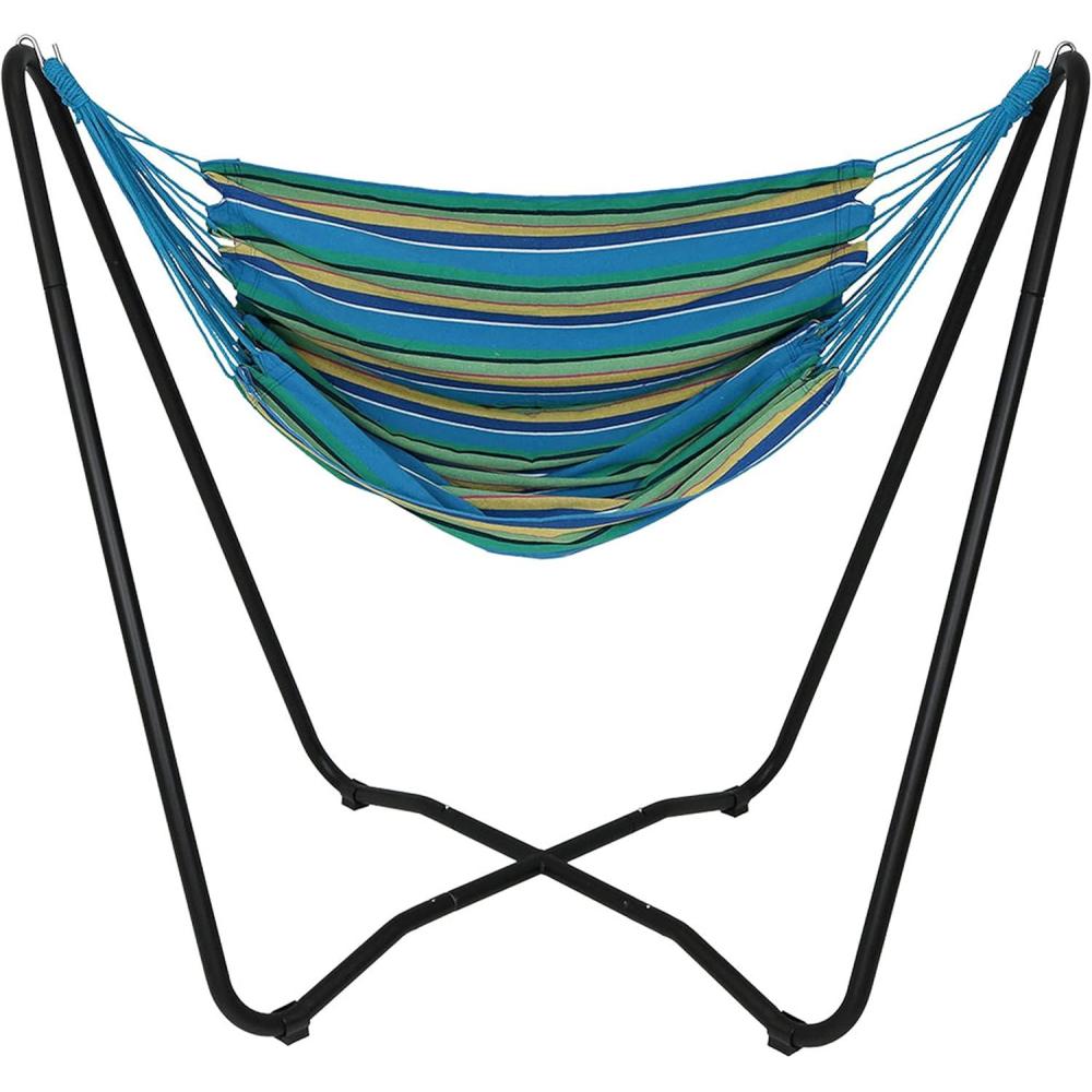image:imageSunnydaze Hanging Hammock Chair with SpaceSaving Stand for Indoor or Outdoor Use 330Pound Capacity SunsetOcean Breeze