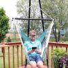 Sunnydaze Caribbean XL Hanging Outdoor Hammock Chair – Soft-Spun Polyester Rope – 300-Pound Capacity – Lagoon Stripes Blue