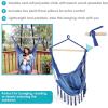 Sunnydaze Indoor or Outdoor Hanging Hammock Chair with Cushions – Fabric with Tassels – 265-Pound Capacity – Cornflower Stripes