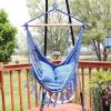 Sunnydaze Indoor or Outdoor Hanging Hammock Chair with Cushions – Fabric with Tassels – 265-Pound Capacity – Cornflower Stripes