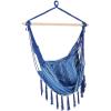 Sunnydaze Indoor or Outdoor Hanging Hammock Chair with Cushions – Fabric with Tassels – 265-Pound Capacity – Cornflower Stripes