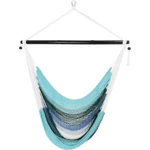 Sunnydaze Caribbean XL Hanging Outdoor Hammock Chair – Soft-Spun Polyester Rope – 300-Pound Capacity – Lagoon Stripes Blue