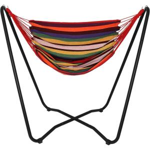 Sunnydaze Hanging Hammock Chair with Space-Saving Stand for Indoor or Outdoor Use – 330-Pound Capacity – Sunset(Sunset)