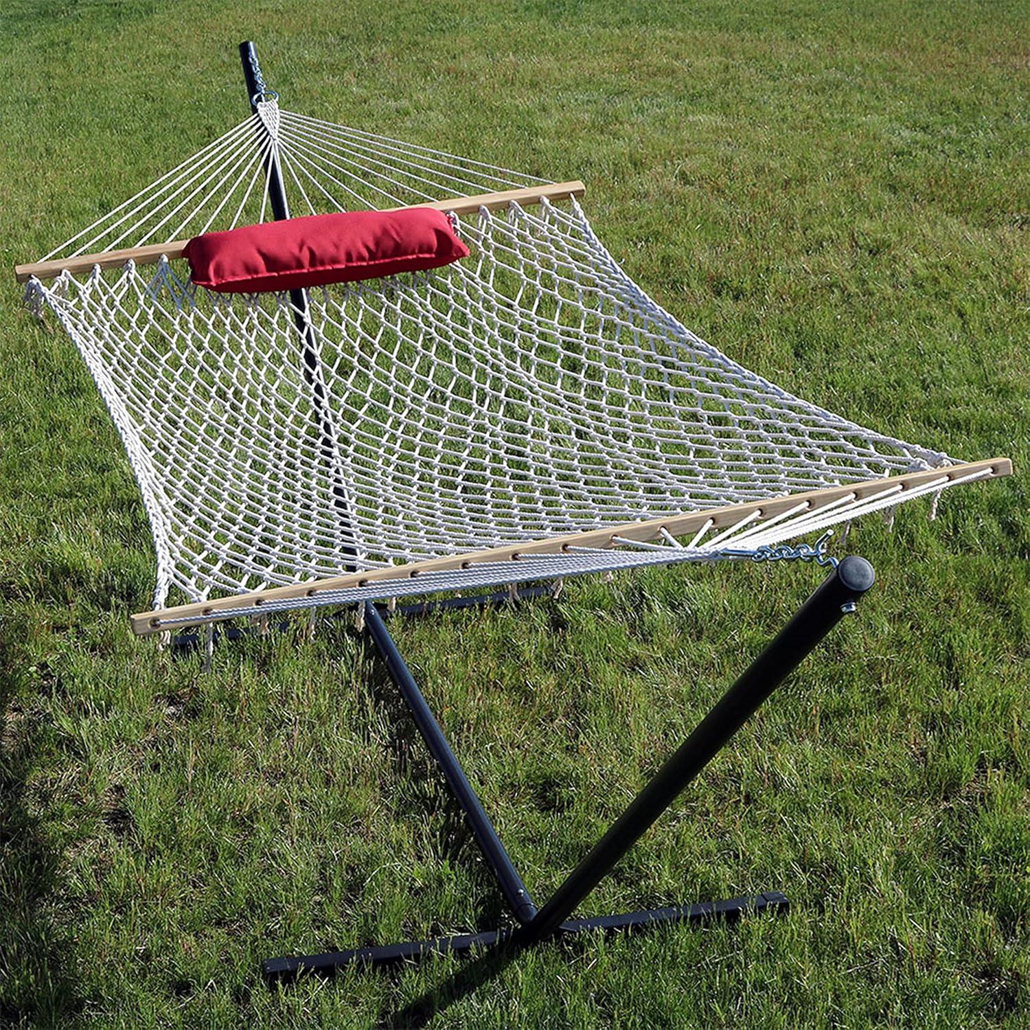 image:imageSunnydaze Rope Hammock with Stand for Outside 275Pound Capacity Includes 12Foot Hammock Stand Spreader Bar Pad and Pillow Modern LinesModern Lines
