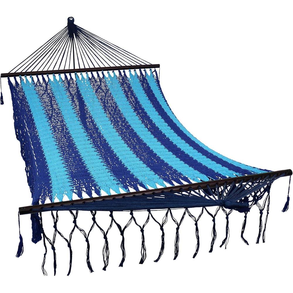 image:imageSunnydaze Deluxe Handwoven American Style Cotton Hammock 770Pound Weight Capacity  BlueBlue