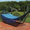 Sunnydaze Deluxe Handwoven American Style Cotton Hammock -770-Pound Weight Capacity – Blue(Blue)