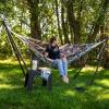 Sunnydaze Jacquard Double Hammock – Large 2-Person Hammock for Outdoors – Geometric Jumble(White-capped Waves)