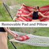 Sunnydaze Rope Hammock with Stand for Outside- 275-Pound Capacity – Includes 12-Foot Hammock Stand, Spreader Bar, Pad, and Pillow – Modern Lines(Awning Stripe)