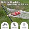 Sunnydaze Rope Hammock with Stand for Outside- 275-Pound Capacity – Includes 12-Foot Hammock Stand, Spreader Bar, Pad, and Pillow – Modern Lines(Awning Stripe)