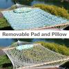 Sunnydaze Rope Hammock with Stand for Outside- 275-Pound Capacity – Includes 12-Foot Hammock Stand, Spreader Bar, Pad, and Pillow – Modern Lines(Blue & Green Chevron)