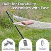 Sunnydaze Rope Hammock with Stand for Outside- 275-Pound Capacity – Includes 12-Foot Hammock Stand, Spreader Bar, Pad, and Pillow – Modern Lines(Desert Stripe)