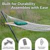 Sunnydaze Rope Hammock with Stand for Outside- 275-Pound Capacity – Includes 12-Foot Hammock Stand, Spreader Bar, Pad, and Pillow – Modern Lines(Green and White Stripe)