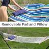 Sunnydaze Rope Hammock with Stand for Outside- 275-Pound Capacity – Includes 12-Foot Hammock Stand, Spreader Bar, Pad, and Pillow – Modern Lines(Lakeview)