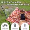 Sunnydaze Rope Hammock with Stand for Outside- 275-Pound Capacity – Includes 12-Foot Hammock Stand, Spreader Bar, Pad, and Pillow – Modern Lines(Tropical Orange)