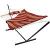 Sunnydaze Rope Hammock with Stand for Outside- 275-Pound Capacity – Includes 12-Foot Hammock Stand, Spreader Bar, Pad, and Pillow – Modern Lines(Awning Stripe)