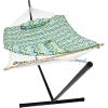 Sunnydaze Rope Hammock with Stand for Outside- 275-Pound Capacity – Includes 12-Foot Hammock Stand, Spreader Bar, Pad, and Pillow – Modern Lines(Blue & Green Chevron)