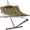 Sunnydaze Rope Hammock with Stand for Outside- 275-Pound Capacity – Includes 12-Foot Hammock Stand, Spreader Bar, Pad, and Pillow – Modern Lines(Desert Stripe)