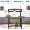Sunnydaze Wheeled Garden Potting Bench with Sink – Outdoor Potting Table – Garden Table with Planting Station and Hooks – Brown