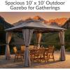 Sunnydaze 10×10 Soft Top Patio Gazebo – Outdoor Gazebo Canopy with Privacy Curtains and Screens for Backyard – Steel Frame – Gray