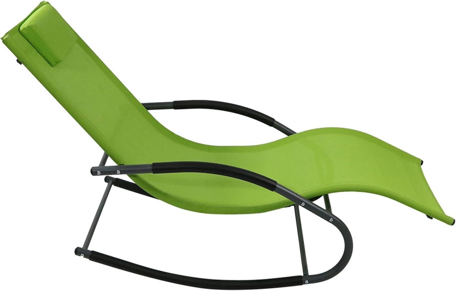 image:imageSunnydaze Outdoor Rocking Wave Lounger with Pillow Patio and Lawn Lounge Chair Rocker GreenGreen