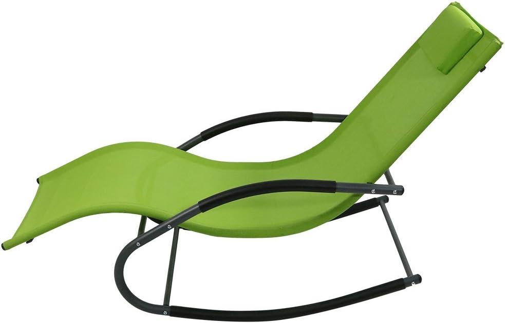 image:imageSunnydaze Outdoor Rocking Wave Lounger with Pillow Patio and Lawn Lounge Chair Rocker GreenGreen