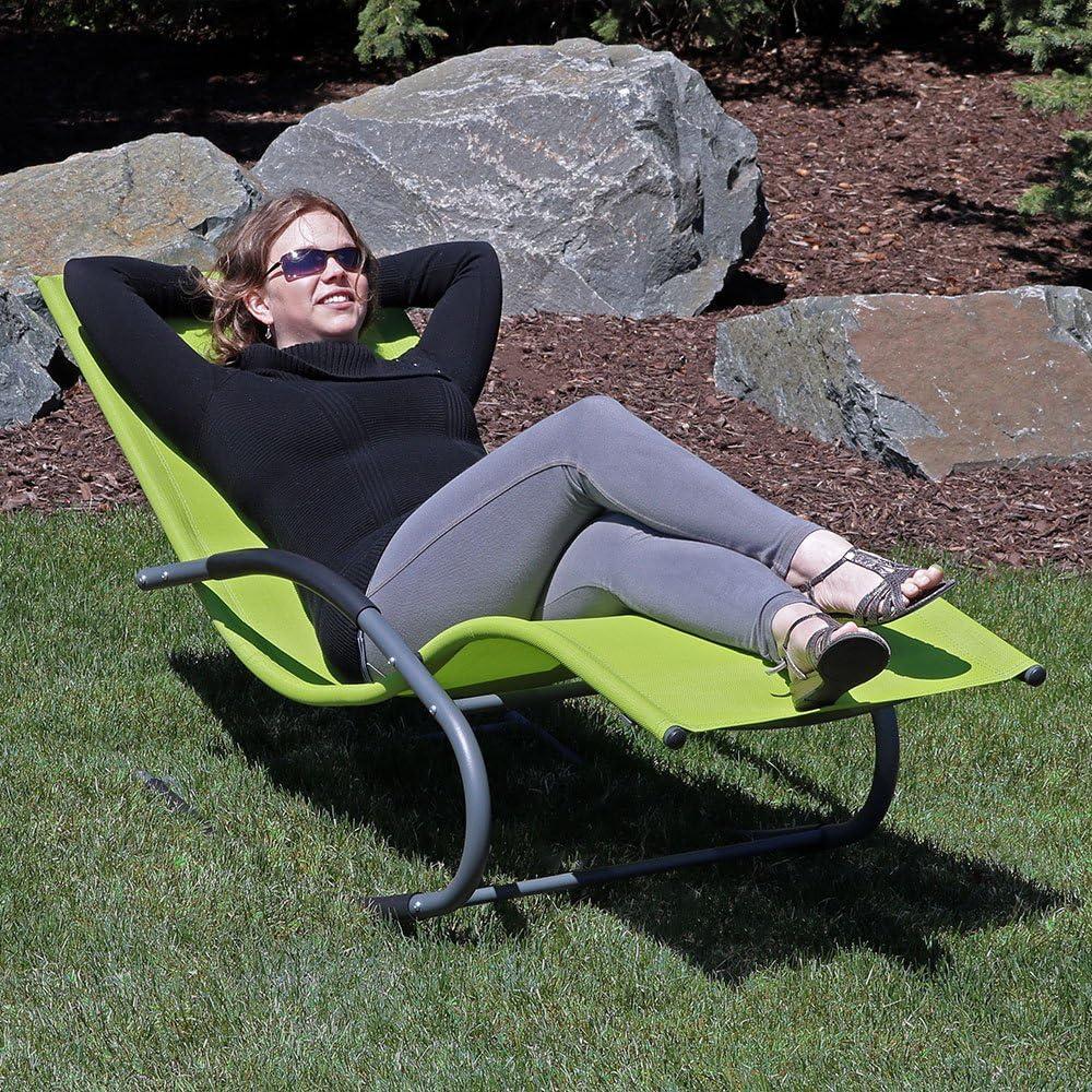 image:imageSunnydaze Outdoor Rocking Wave Lounger with Pillow Patio and Lawn Lounge Chair Rocker GreenGreen