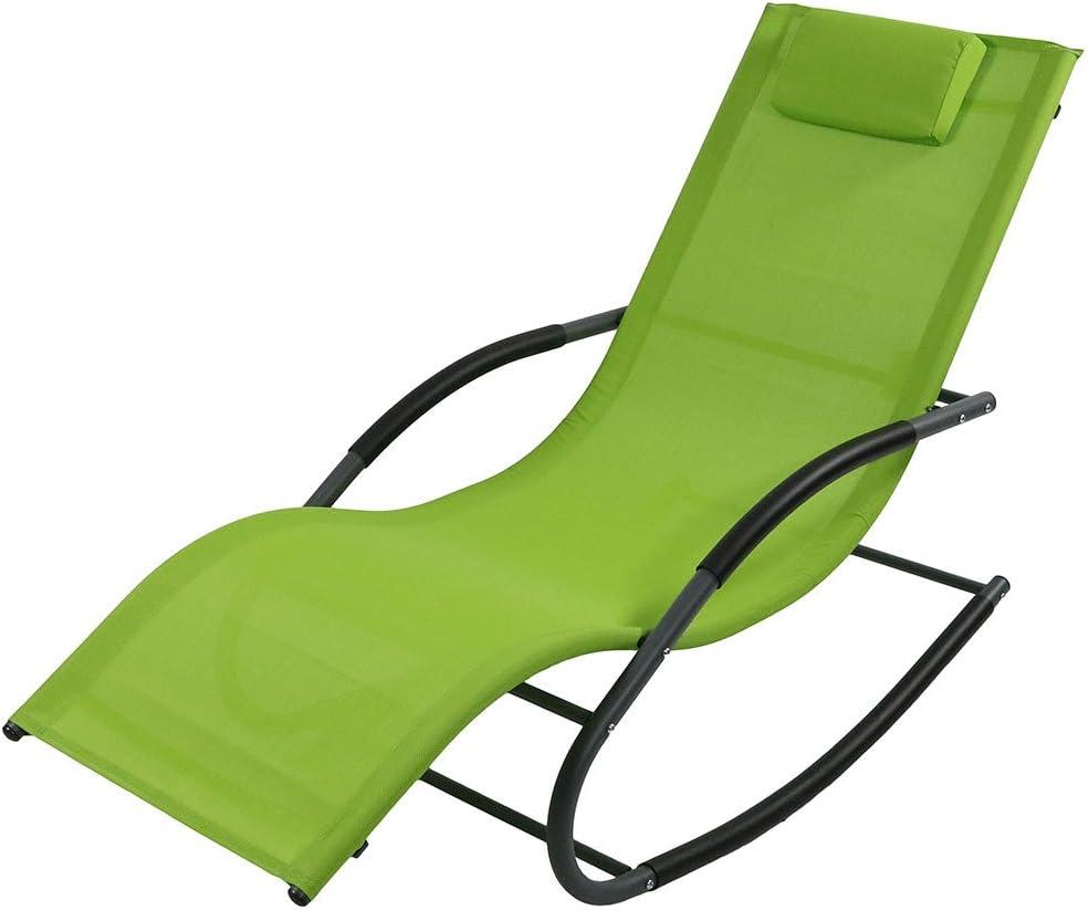 image:imageSunnydaze Outdoor Rocking Wave Lounger with Pillow Patio and Lawn Lounge Chair Rocker GreenGreen