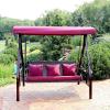 Sunnydaze 3-Person Patio Swing with Side Tables – Adjustable Tilt Canopy – 600 lb Capacity – Steel and Polyester – Merlot