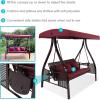 Sunnydaze 3-Person Patio Swing with Side Tables – Adjustable Tilt Canopy – 600 lb Capacity – Steel and Polyester – Merlot